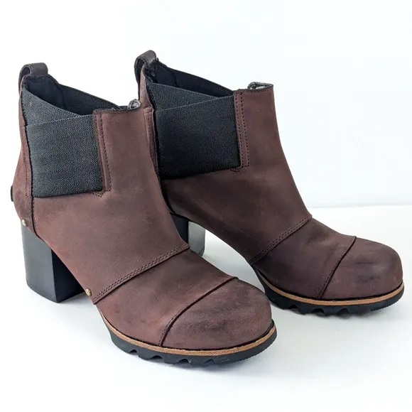 Sorel Addington Chelsea Suede Block Heel Redwood Brown/Burgandy Size 8.5