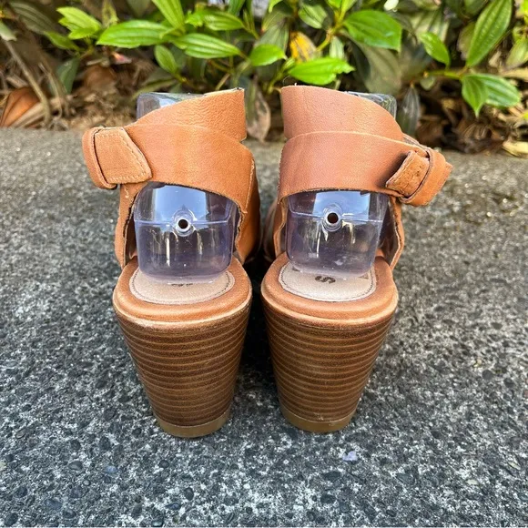 SOREL After Hours Camel Brown Leather Wedge Strappy Sandals Size 10