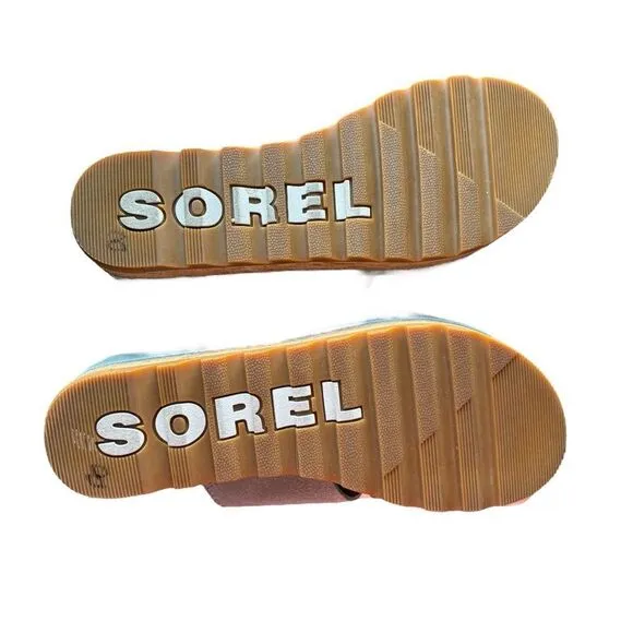 Sorel Blue Cameron Flatform Mule Wedge Sandals Size 8.5