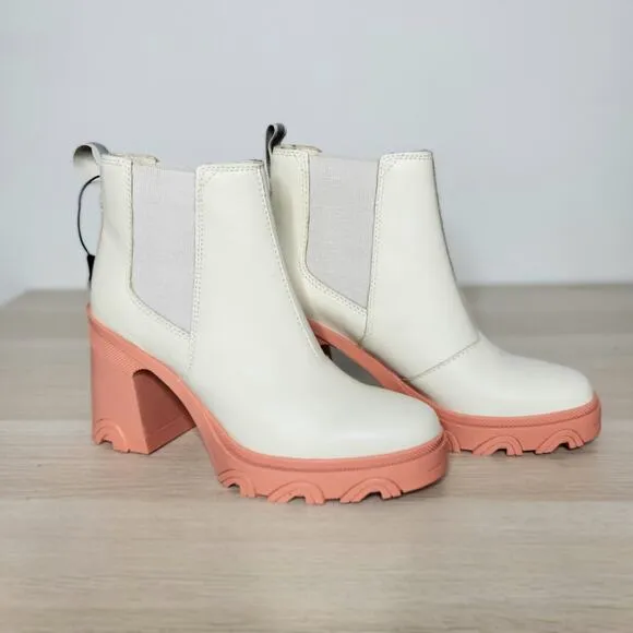 Sorel Brex Waterproof Platform Block Heel Chelsea Bootie Cream Ivory Coral 8.5