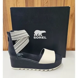 Sorel Cameron Flatform Black Cream Women's Ankle Strap Sandals Size 9