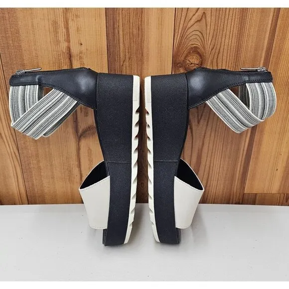 Sorel Cameron Flatform Black Cream Women's Ankle Strap Sandals Size 9