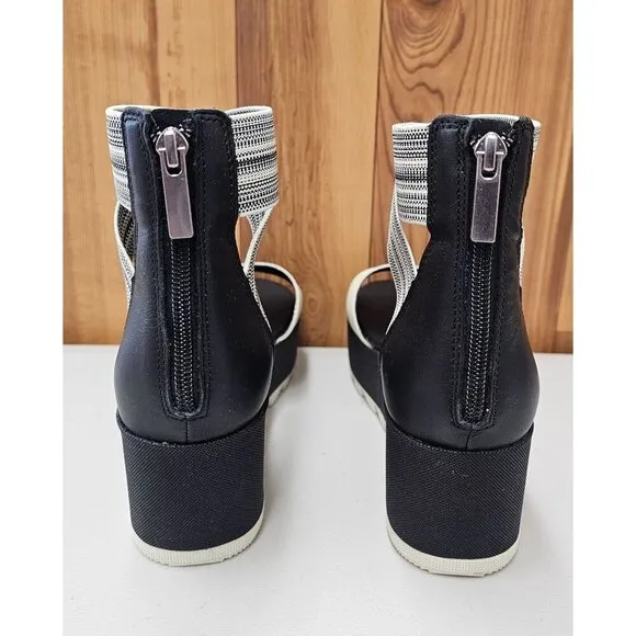 Sorel Cameron Flatform Black Cream Women's Ankle Strap Sandals Size 9