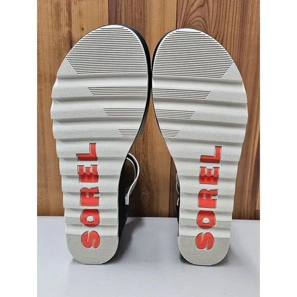 Sorel Cameron Flatform Black Cream Women's Ankle Strap Sandals Size 9