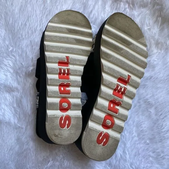 Sorel Cameron Flatform Sandals Slingback Wedge Snakeskin Print Women’s Size 9.5