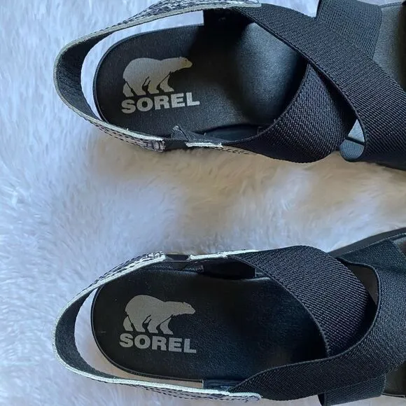 Sorel Cameron Flatform Sandals Slingback Wedge Snakeskin Print Women’s Size 9.5
