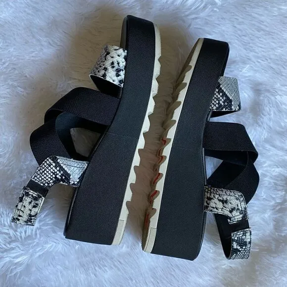 Sorel Cameron Flatform Sandals Slingback Wedge Snakeskin Print Women’s Size 9.5