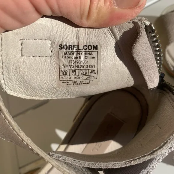 Sorel grey leather and suede wedge sandals size 9.5