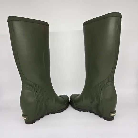 Sorel Joan of Arctic Wedge Moss Green Tall Women's Rain Boots Shoes Size 7