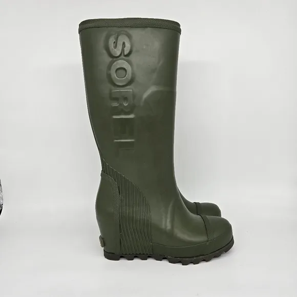 Sorel Joan of Arctic Wedge Moss Green Tall Women's Rain Boots Shoes Size 7