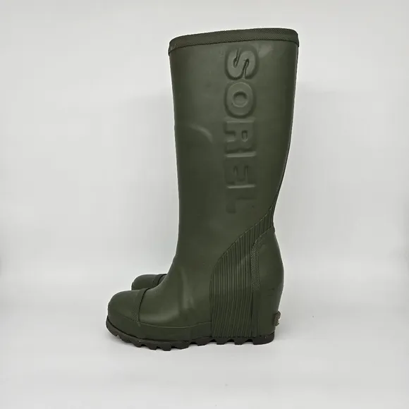 Sorel Joan of Arctic Wedge Moss Green Tall Women's Rain Boots Shoes Size 7