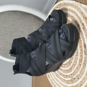 Sorel Joanie II Wedge BLACK Sandals Womens 8, LIKE NEW