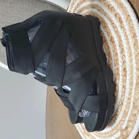 Sorel Joanie II Wedge BLACK Sandals Womens 8, LIKE NEW