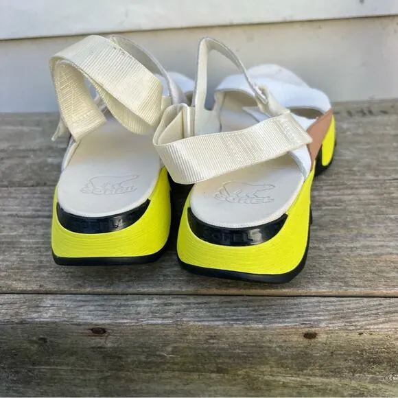 Sorel KINETIC IMPACT II SLING LOW SANDALS white neon highlighter yellow 9.5
