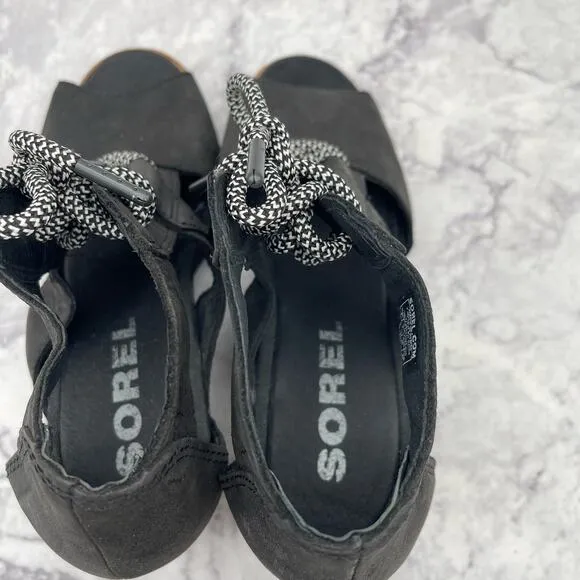 Sorel, Leather Wedge Bootie Sandals. Size 9. 3&quot; Heels. Excellent condition!