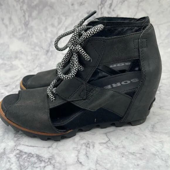 Sorel, Leather Wedge Bootie Sandals. Size 9. 3&quot; Heels. Excellent condition!
