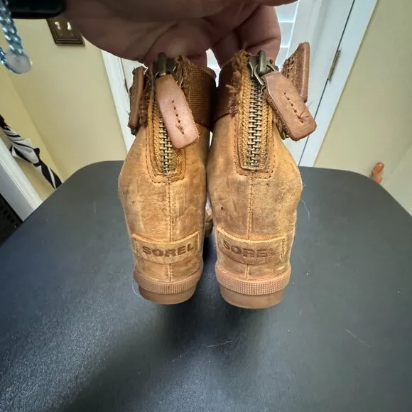sorel size 6 tan Joanie II leather  wedge sandal ankle strap