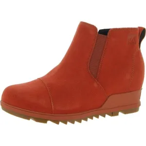 Sorel Womens Evie  Red Leather Dressy Pull-On Wedge Boots Shoes New