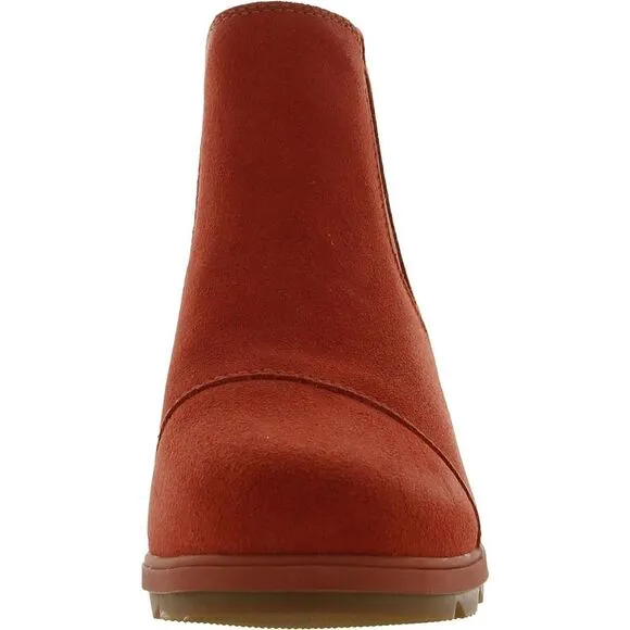 Sorel Womens Evie  Red Leather Dressy Pull-On Wedge Boots Shoes New