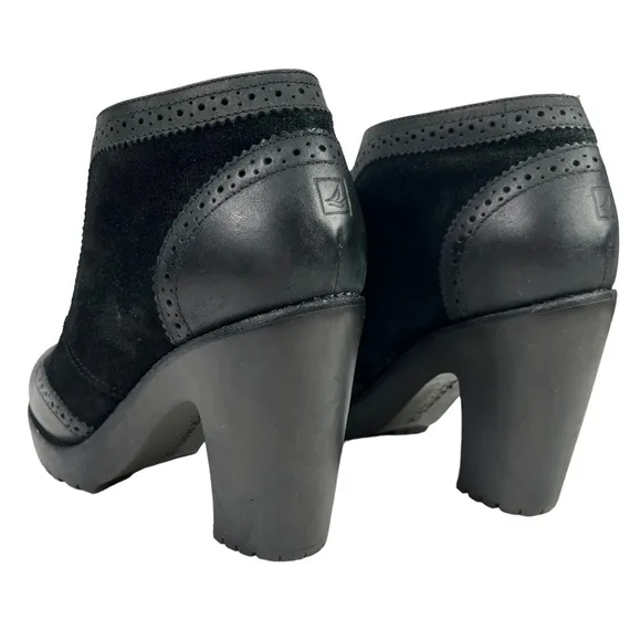 Sperry Top-Sider | Black Suede &amp; Leather Wingtip‎ Lace-up Heeled Oxford Shoes