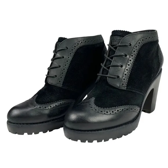 Sperry Top-Sider | Black Suede &amp; Leather Wingtip‎ Lace-up Heeled Oxford Shoes