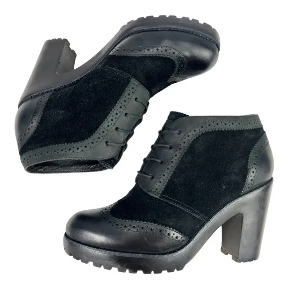 Sperry Top-Sider | Black Suede &amp; Leather Wingtip‎ Lace-up Heeled Oxford Shoes