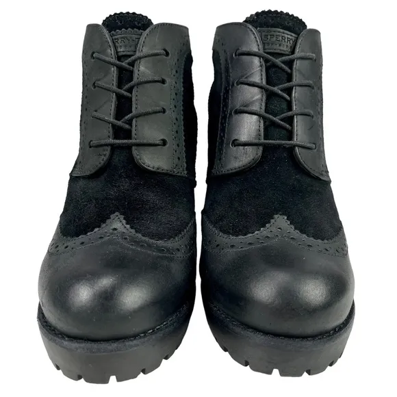 Sperry Top-Sider | Black Suede &amp; Leather Wingtip‎ Lace-up Heeled Oxford Shoes