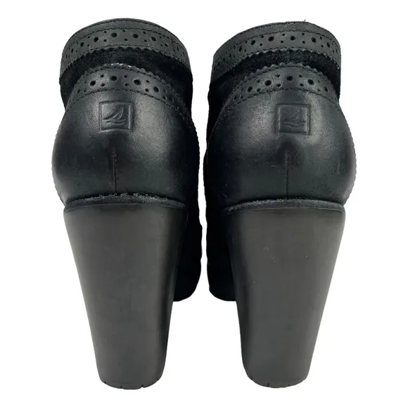 Sperry Top-Sider | Black Suede &amp; Leather Wingtip‎ Lace-up Heeled Oxford Shoes
