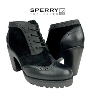 Sperry Top-Sider | Black Suede &amp; Leather Wingtip‎ Lace-up Heeled Oxford Shoes