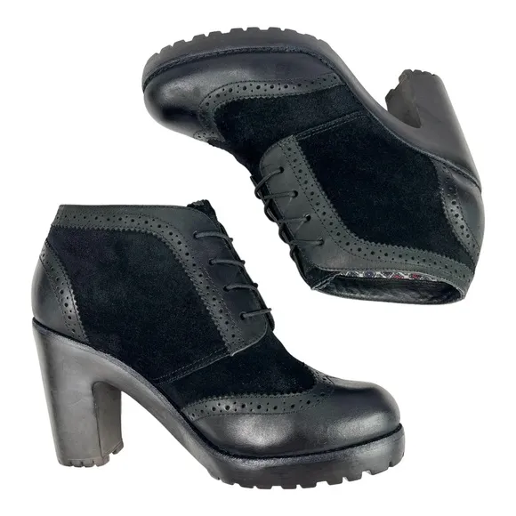 Sperry Top-Sider | Black Suede &amp; Leather Wingtip‎ Lace-up Heeled Oxford Shoes