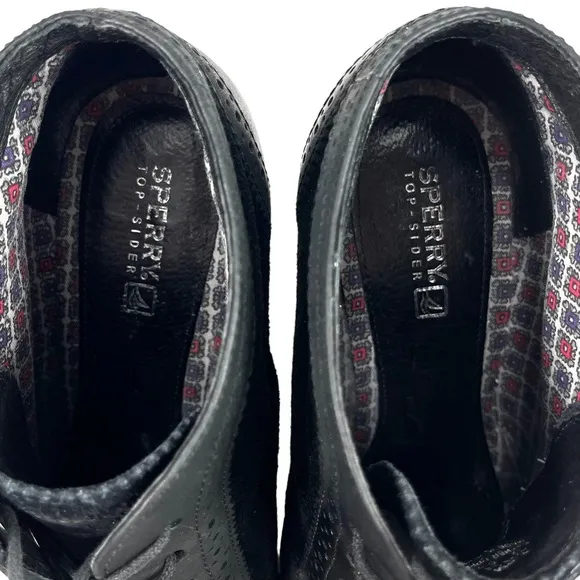 Sperry Top-Sider | Black Suede &amp; Leather Wingtip‎ Lace-up Heeled Oxford Shoes