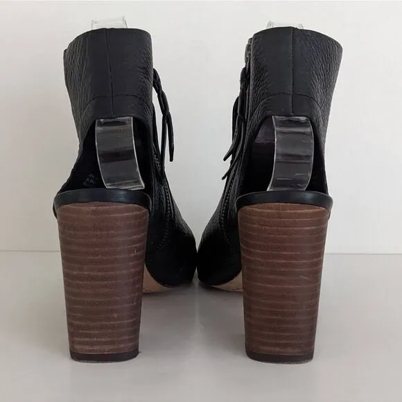 Splendid Darlene ll Black Leather Peep Toe Block Heel Sandals 9