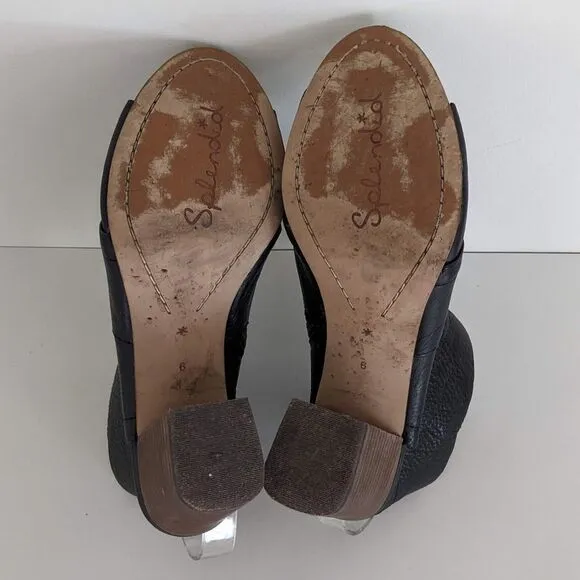 Splendid Darlene ll Black Leather Peep Toe Block Heel Sandals 9
