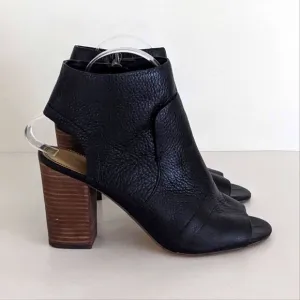 Splendid Darlene ll Black Leather Peep Toe Block Heel Sandals 9