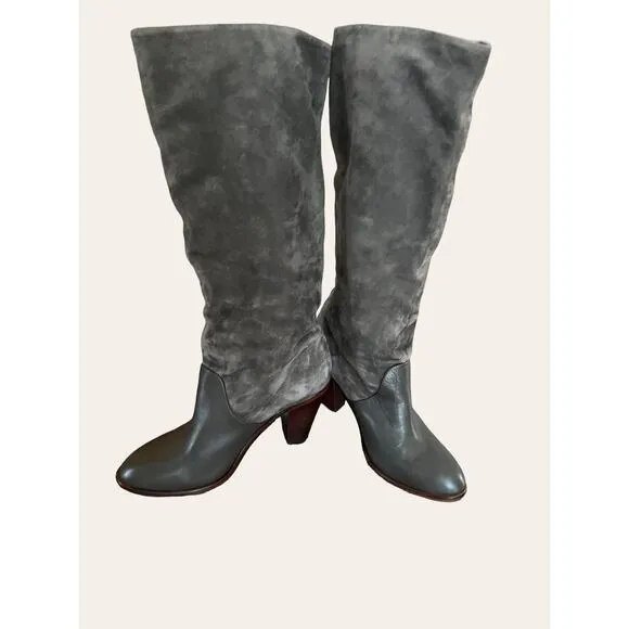 Splendid Gray Suede Leather Tall Block Heel Boots Size 9