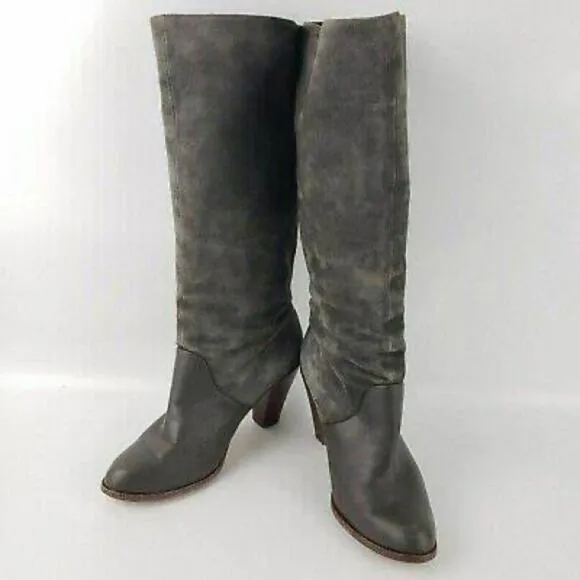 Splendid Gray Suede Leather Tall Block Heel Boots Size 9