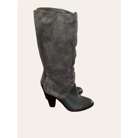Splendid Gray Suede Leather Tall Block Heel Boots Size 9