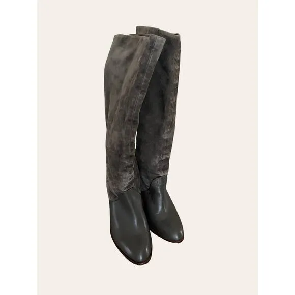 Splendid Gray Suede Leather Tall Block Heel Boots Size 9