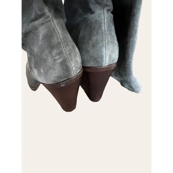 Splendid Gray Suede Leather Tall Block Heel Boots Size 9