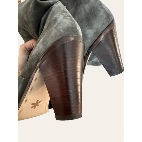 Splendid Gray Suede Leather Tall Block Heel Boots Size 9