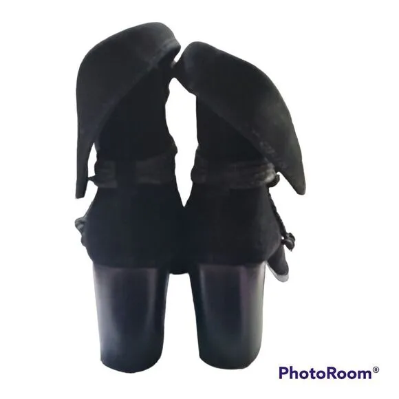 Splendid Larchmont black suede with braided leather and block heel boots