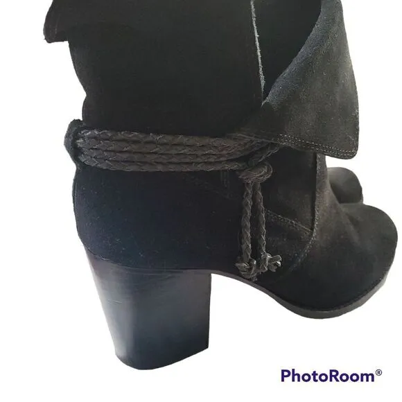 Splendid Larchmont black suede with braided leather and block heel boots