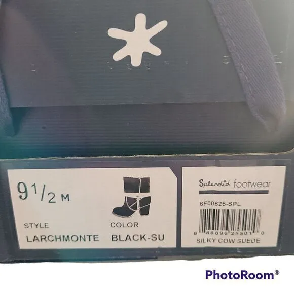 Splendid Larchmont black suede with braided leather and block heel boots