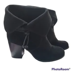 Splendid Larchmont black suede with braided leather and block heel boots