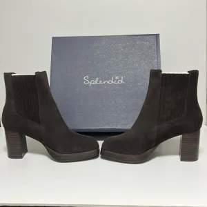 Splendid Women Chocolate Leather Suede Ankle Boots Block Heel Platform Size 9
