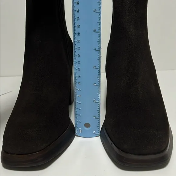 Splendid Women Chocolate Leather Suede Ankle Boots Block Heel Platform Size 9