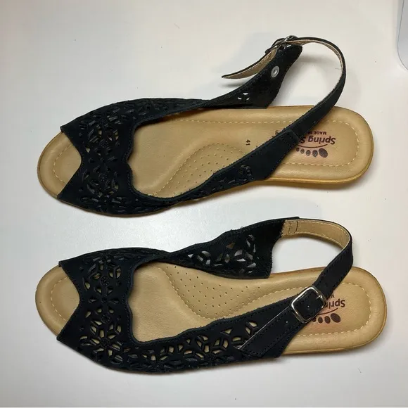 Spring Step Orella Women's 41 US 9.5-10 Wedge Leather Cutout Slingback Open Toe
