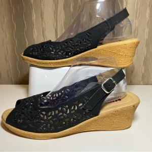 Spring Step Orella Women's 41 US 9.5-10 Wedge Leather Cutout Slingback Open Toe