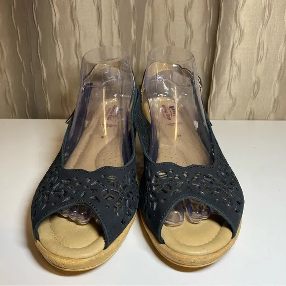 Spring Step Orella Women's 41 US 9.5-10 Wedge Leather Cutout Slingback Open Toe