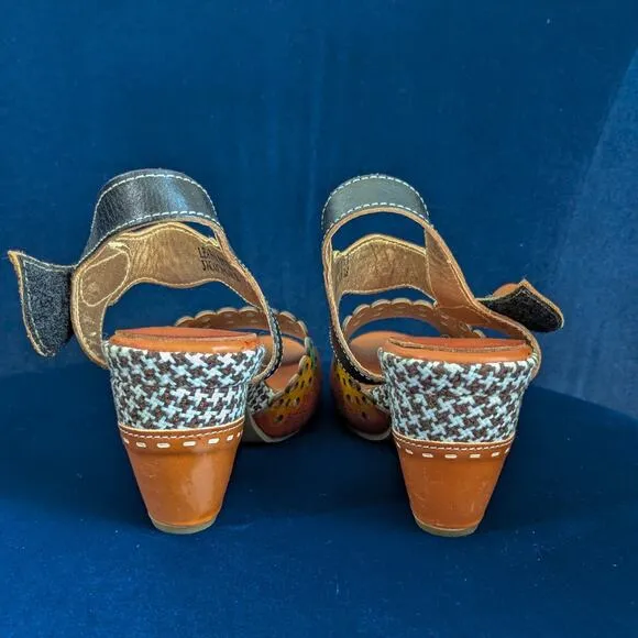 Spring Step Platform Heels Shoes 38 Multi Peep Sandal Artsy Boho Hippie Floral